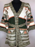 1970s Belted Patterned Cardigan by Red Baron - Size UK 12