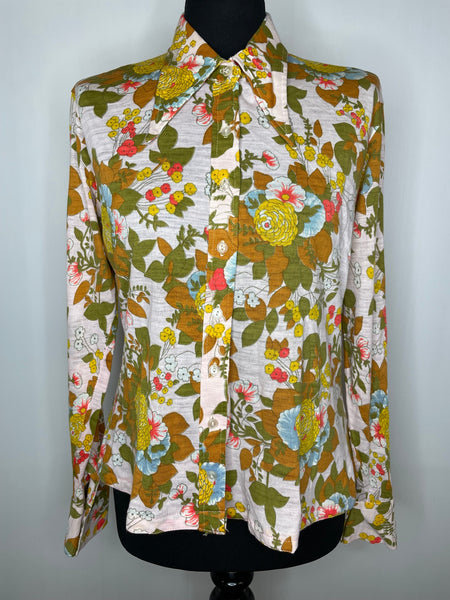 Vintage 60s/1960s Floral Tunic Top, Sleeveless, Dagger outlet Collar, Bright Mod Floral