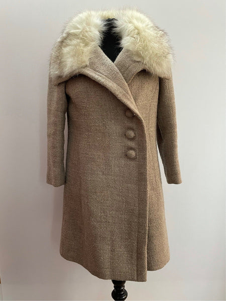 Classical double breasted faux fur collar swing hotsell woolen coat