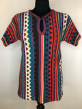 zig zag pattern  womens  vintage  Urban Village Vintage  tunic top  tunic knit  toggle fasten  red  multi  Lightweight Knit  light knit  knitwear  knitted  knit  Bananas  70s  70  1970s  10